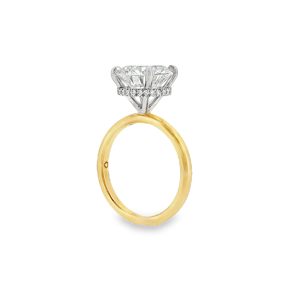 Round Brilliant Cut 4.02ct Lab Grown Diamond, Hidden Halo 18ct Yellow Gold Ring