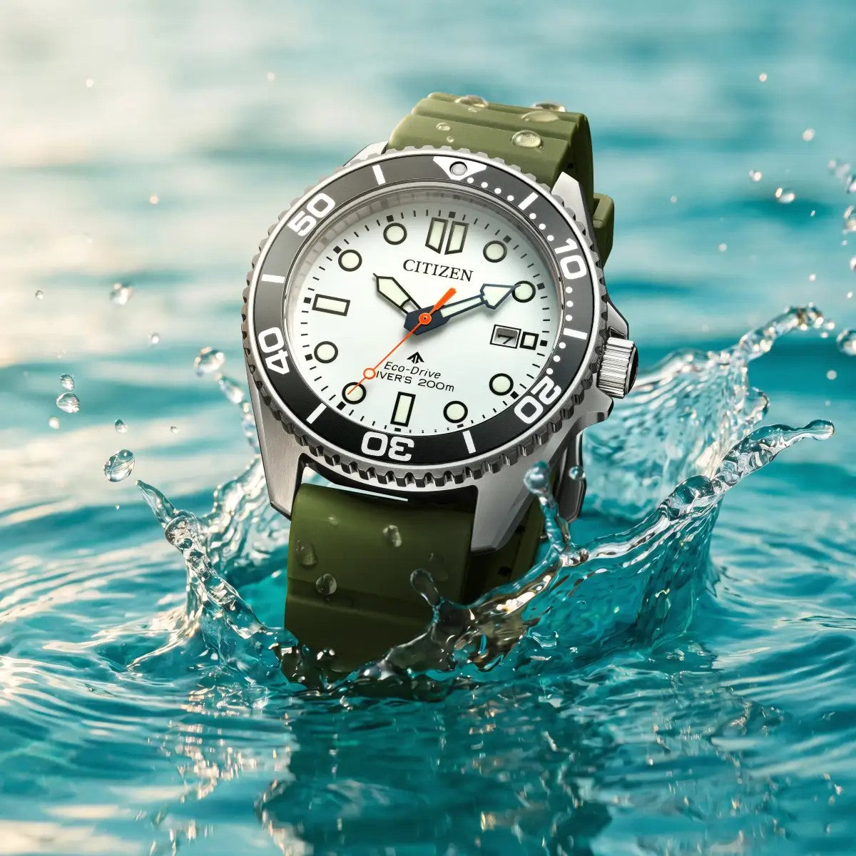 Citizen Eco-Drive Promaster Diver White 41mm Green Strap Watch BN0265-00A