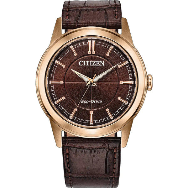 Citizen Eco-Drive Rolan 41mm Brown Dial, Leather Strap Watch AW2113-16X