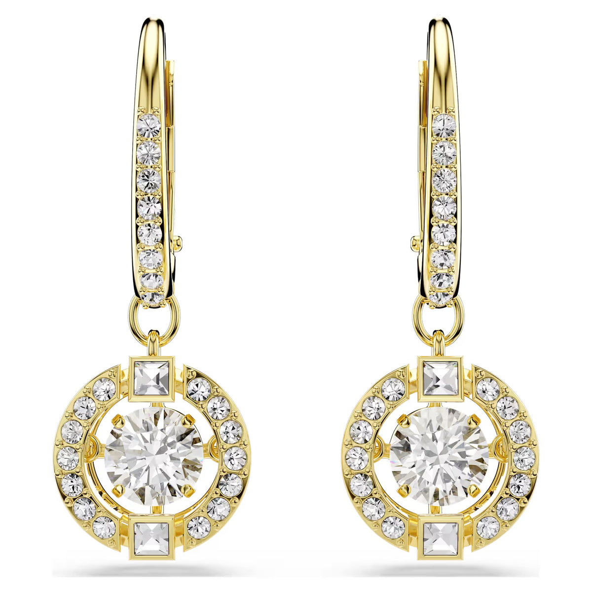 Swarovski Una Angelic Round cut, White, 18K gold finish Drop Earrings