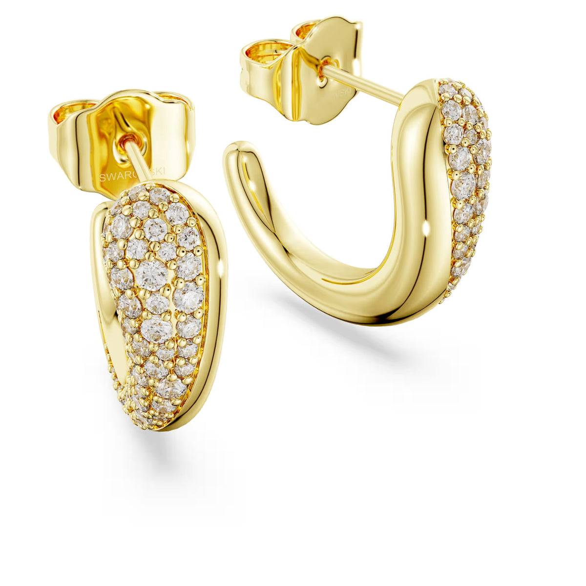Swarovski Classica Round cut, White, Sterling silver, 18K gold finish Hoop Earrings