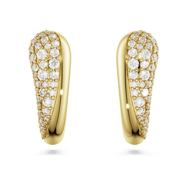Swarovski Classica Round cut, White, Sterling silver, 18K gold finish Hoop Earrings