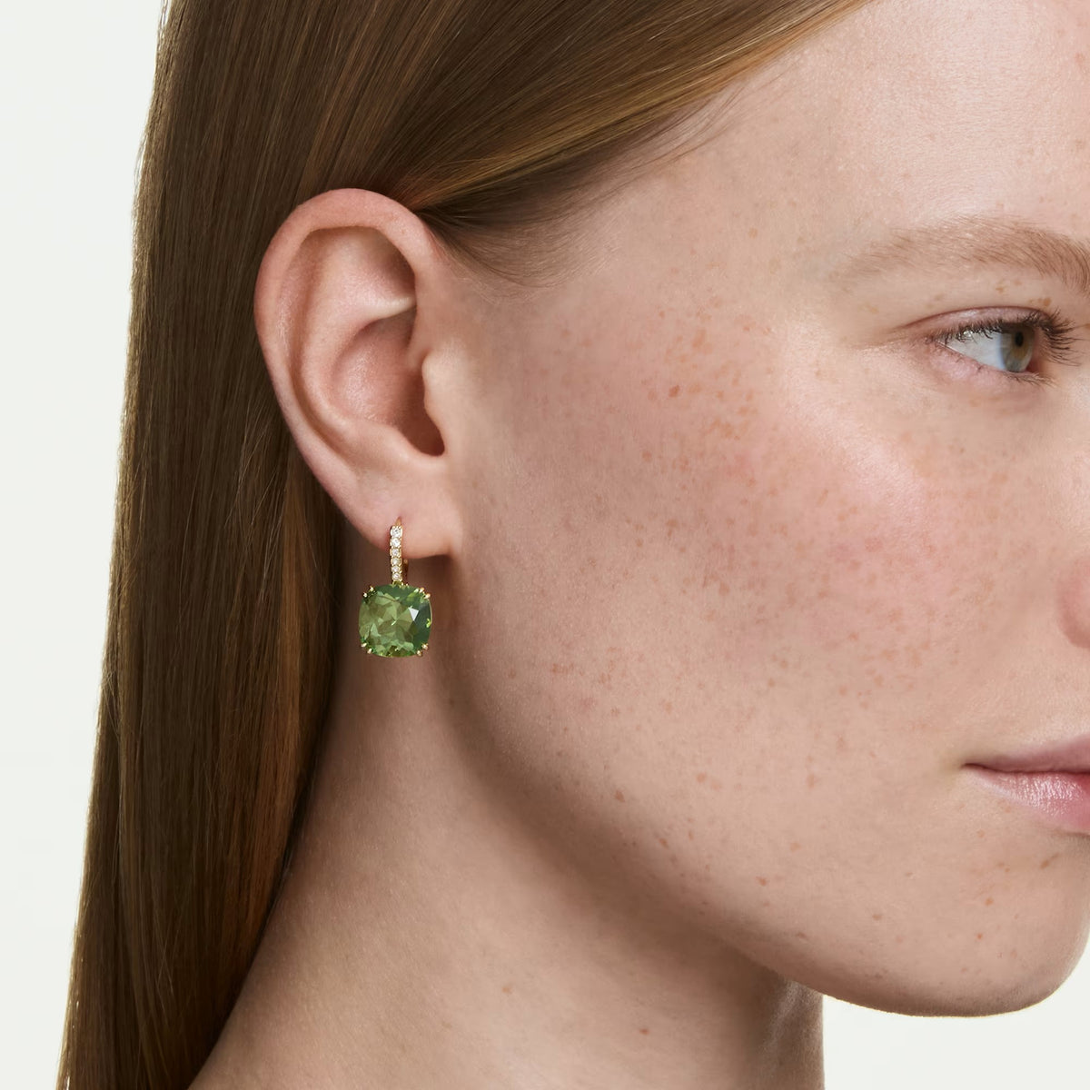 Swarovski Millenia Cushion cut, Green, 18K gold finish Drop Earrings