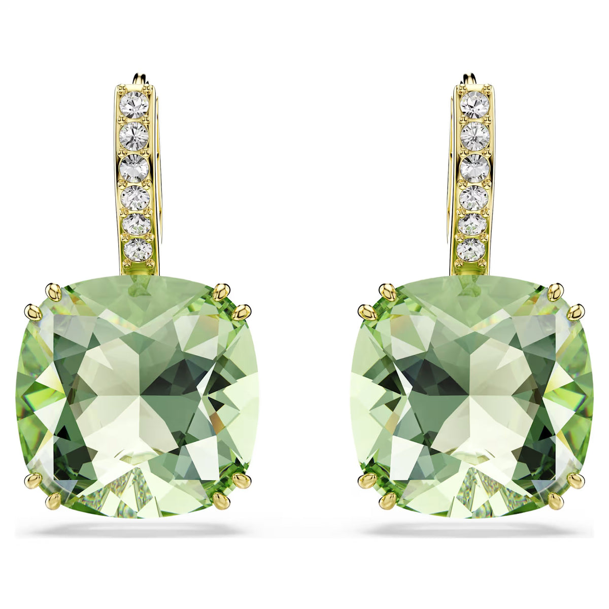 Swarovski Millenia Cushion cut, Green, 18K gold finish Drop Earrings