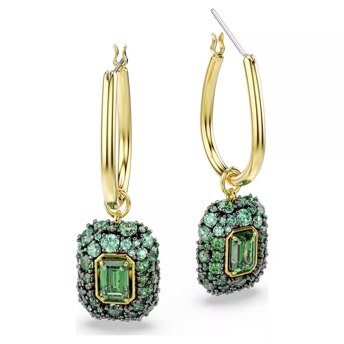 Swarovski Sublima Octagon cut, Green, 18K gold finish Drop Earrings