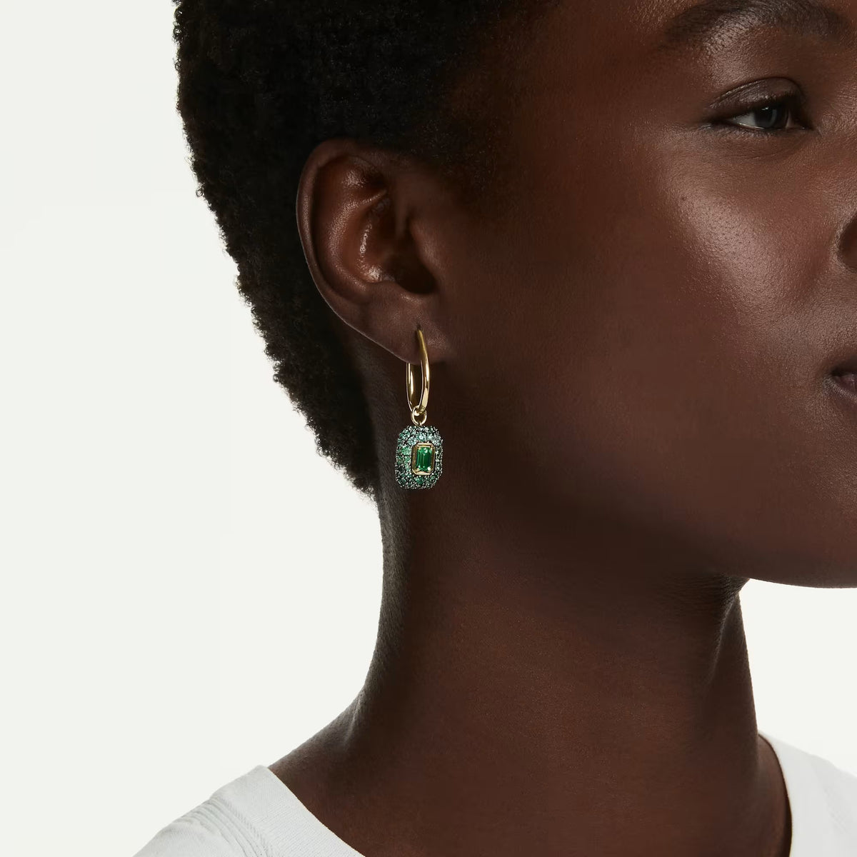 Swarovski Sublima Octagon cut, Green, 18K gold finish Drop Earrings