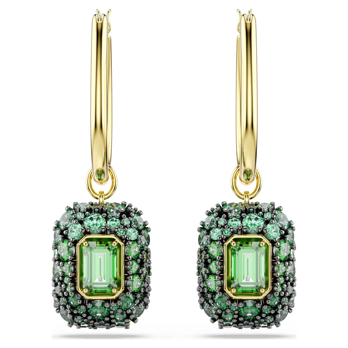 Swarovski Sublima Octagon cut, Green, 18K gold finish Drop Earrings