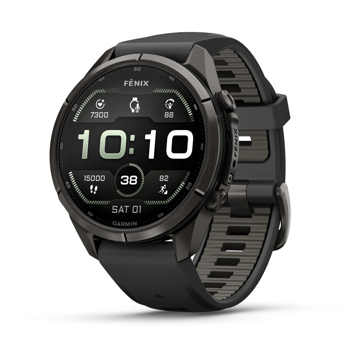 Garmin Fenix® 9 Pro - inReach®, 43mm, Carbon Gray DLC Titanium with Black/Pebble Grey Silicone Band Watch 010-04335-11