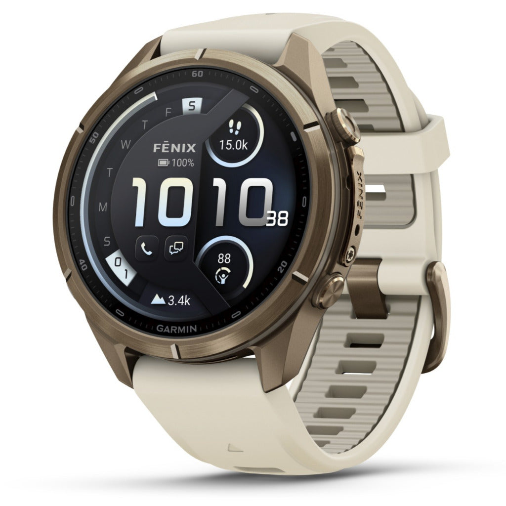 Garmin Fenix® 9 Pro - inReach®, 43mm, Autumn Gold Titanium with Cream/French Grey Silicone Band Watch 010-04335-21