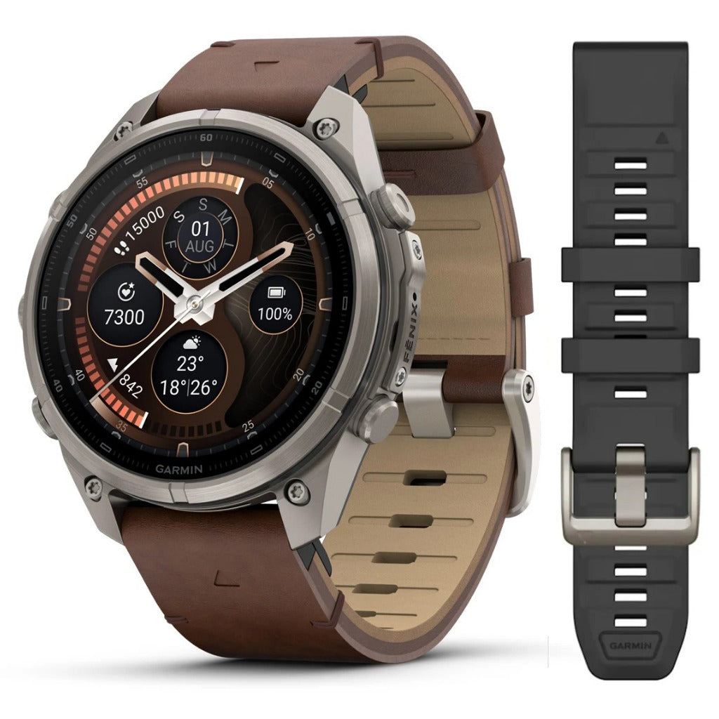 Garmin Fenix® 9 Pro - inReach®, 47mm, Titanium with Walnut Leather Band Watch 010-04336-41