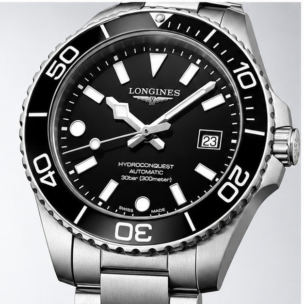 Longines HydroConquest Black 42mm Steel Bracelet Watch L3.788.4.56.6