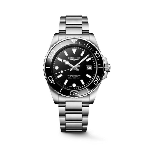 Longines HydroConquest Black 42mm Steel Bracelet Watch L3.788.4.56.6