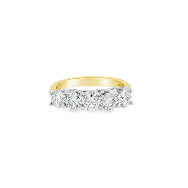 Round Brilliant Cut 1.75ct Five Stone Diamond, 18ct Yellow Gold & Platinum Ring