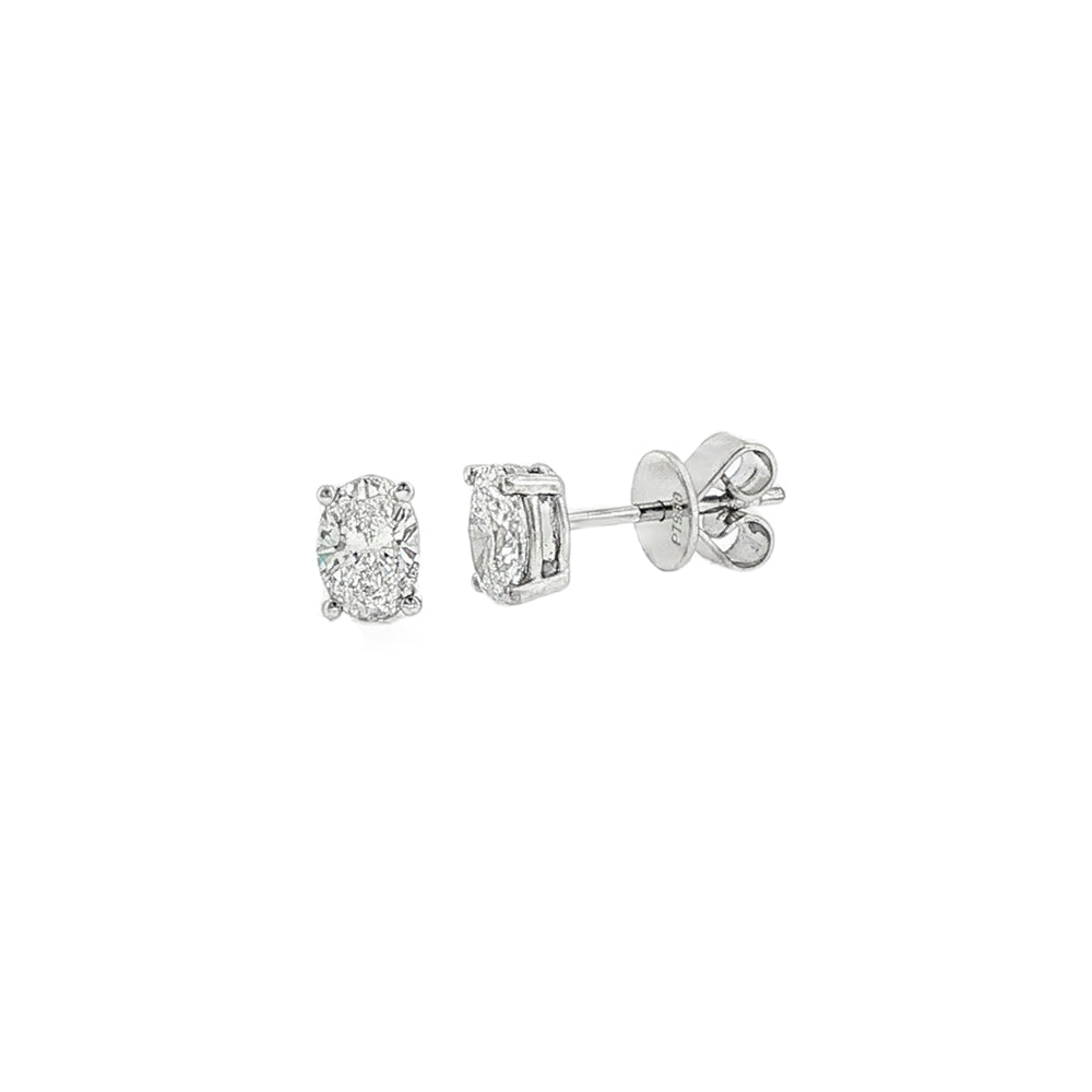 Lab Grown 1.04ct Oval Cut Diamond, Platinum Stud Earrings