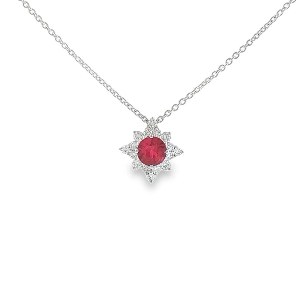 Ruby and Diamond Star Cluster, 18ct White Gold Pendant