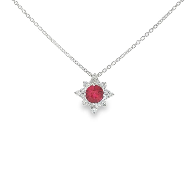 Ruby and Diamond Star Cluster, 18ct White Gold Pendant