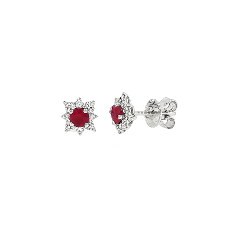 Ruby & Diamond Star Cluster, 18ct Yellow Gold Stud Earrings