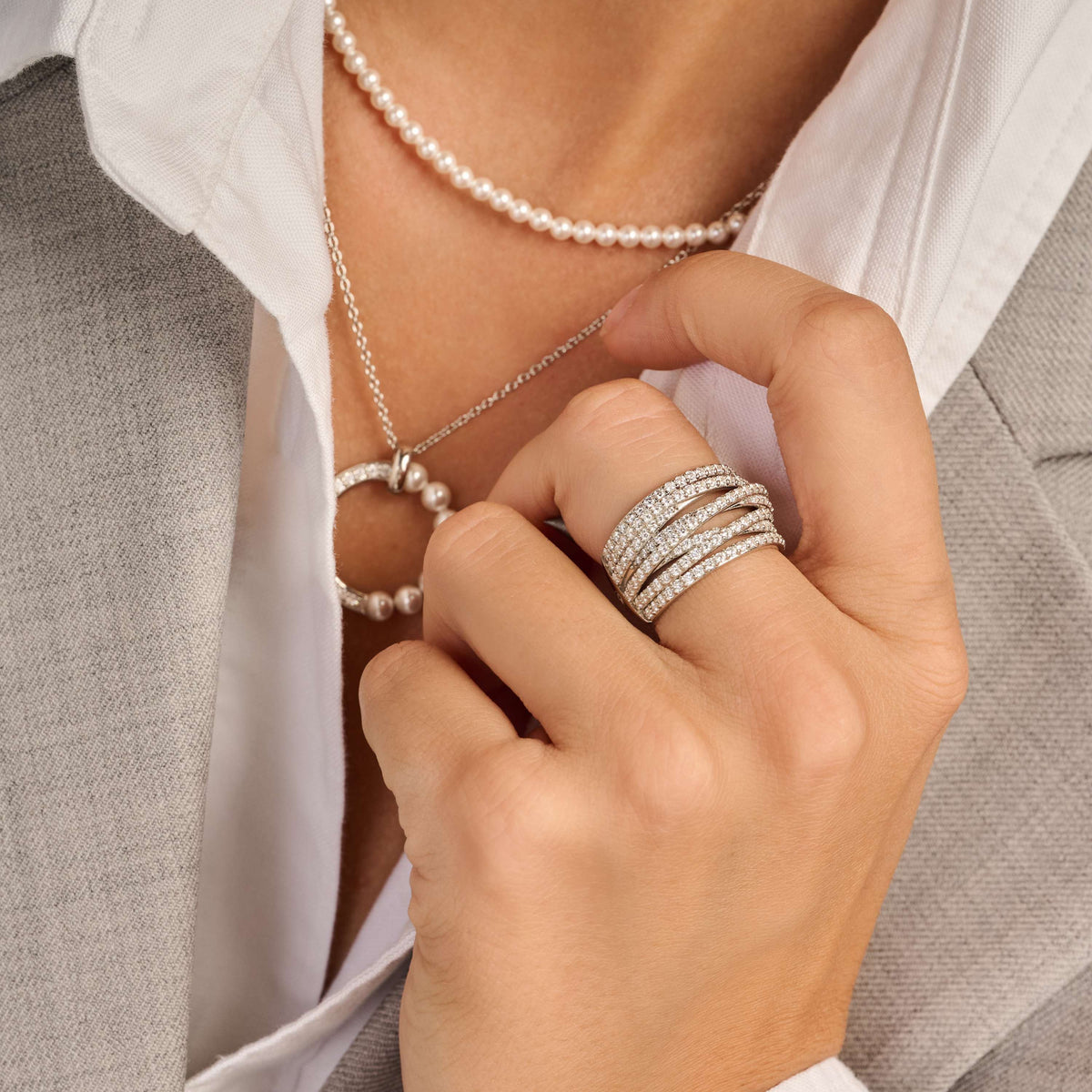 Ti Sento Stardust Zirconia Crossover Ring - M model