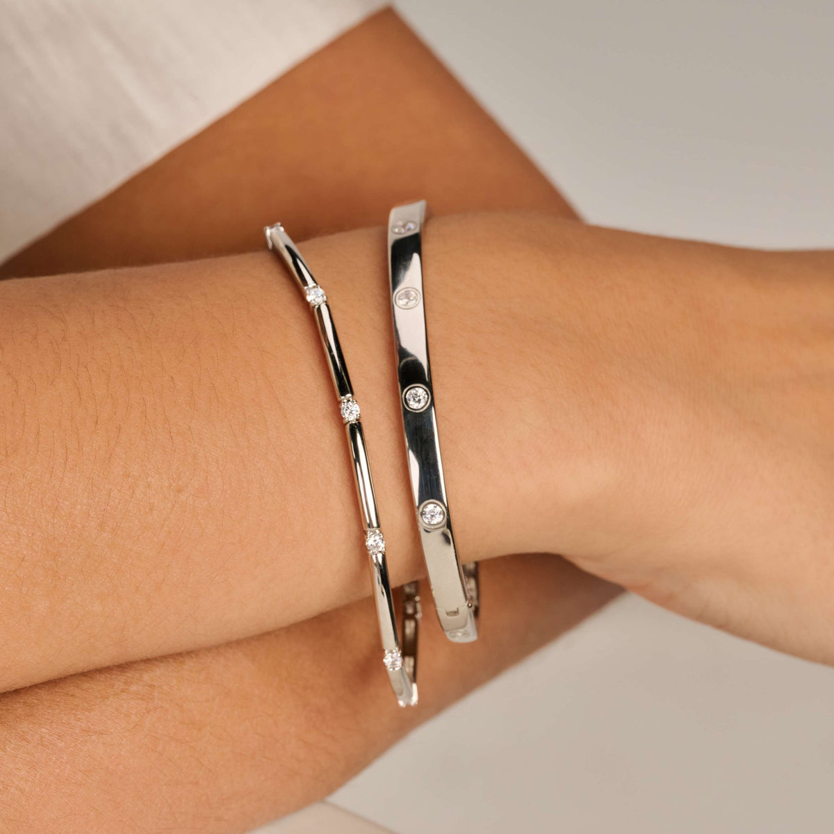 Ti Sento Classic Rectangular Zirconia Bangle Silver