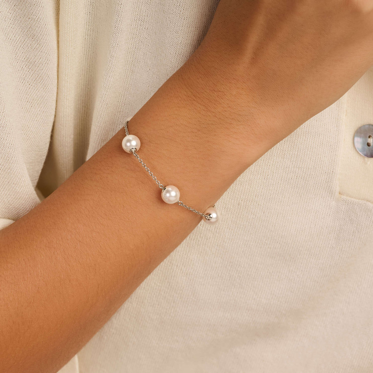 Ti Sento Pearl Charm Bracelet Silver