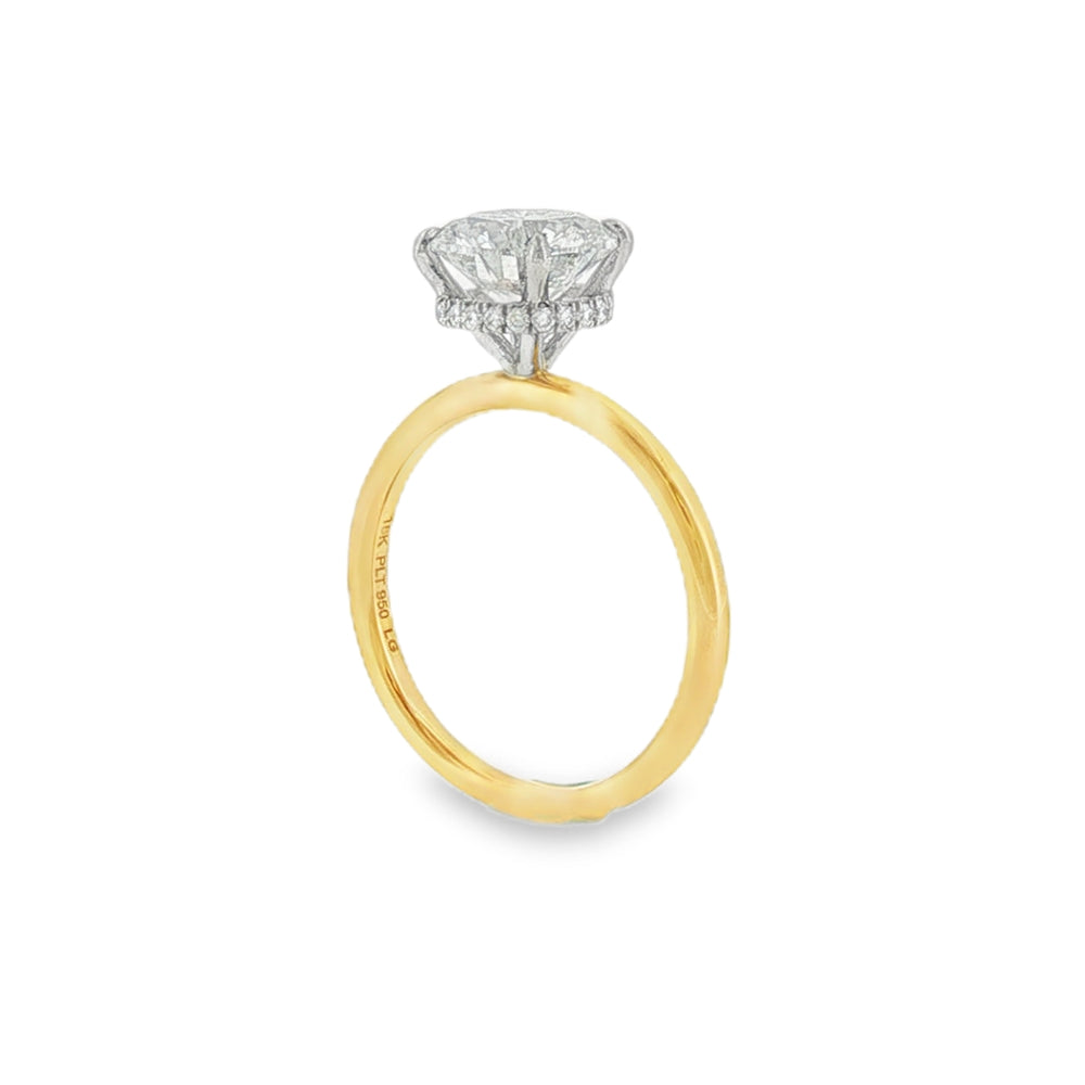 Round Brilliant Cut 2.01ct Lab Grown Diamond, 18ct Yellow Gold & Platinum Hidden Halo Ring