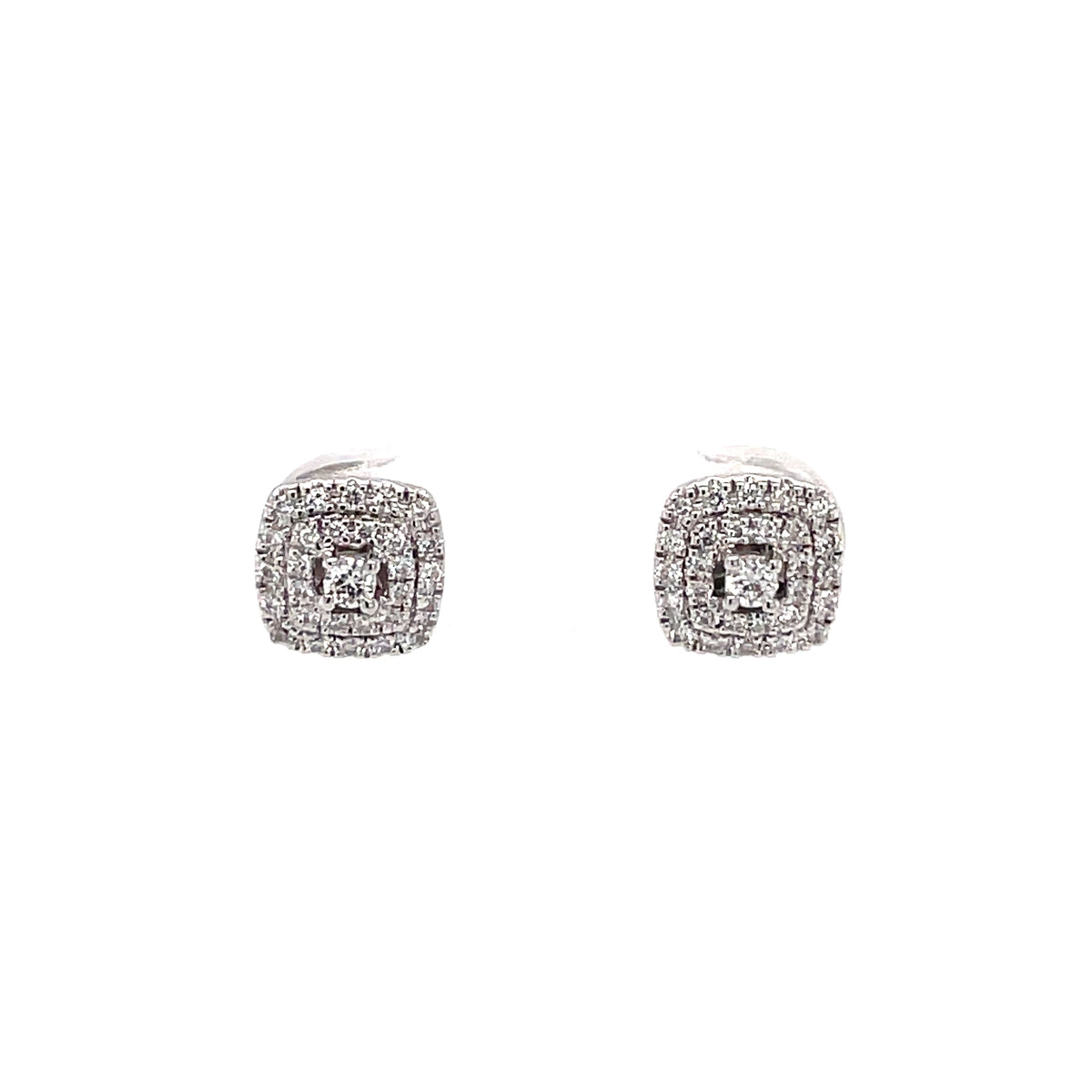 Square Shaped Diamond Cluster 18ct Earrings