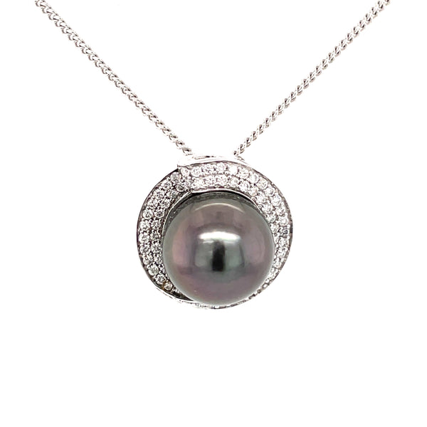 Black Tahiti & Diamond 18ct Pendant