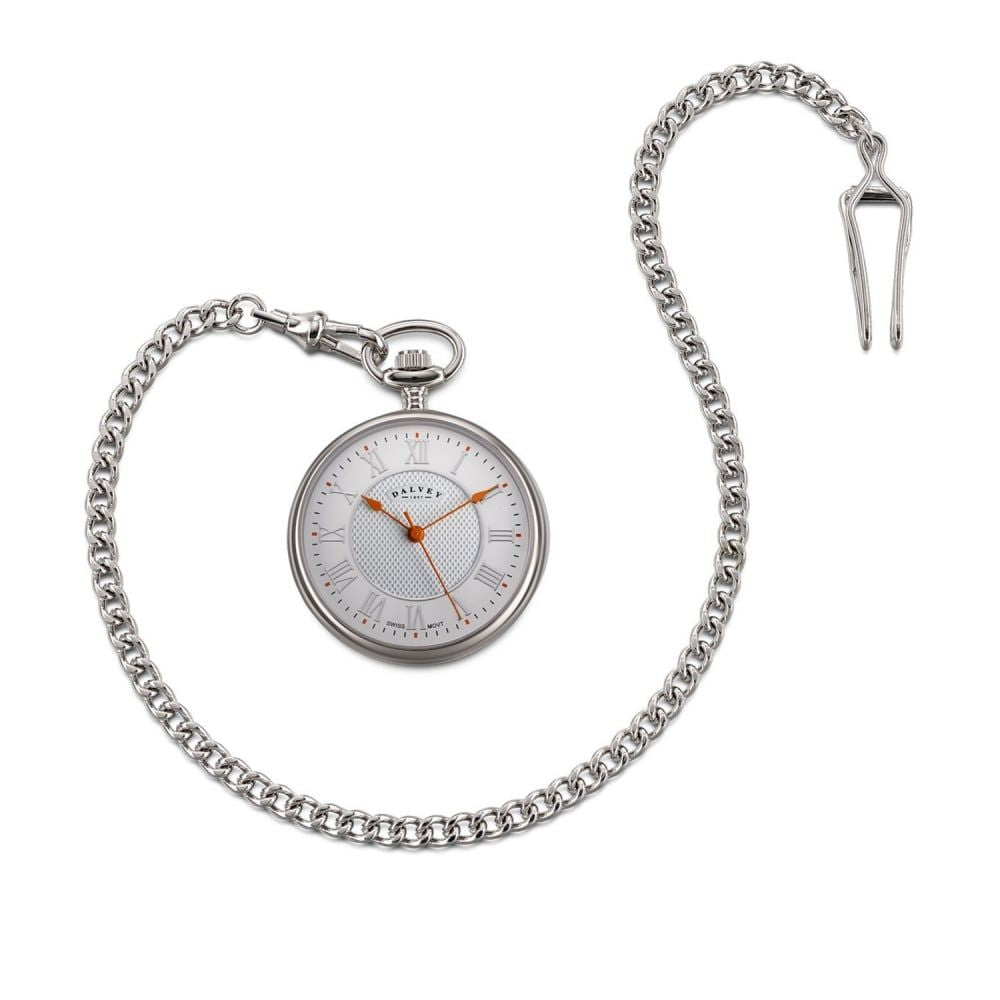 Dalvey Open Face Pocket Watch White/Orange