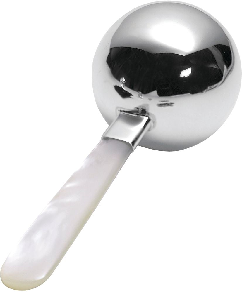Carrs Childs Silver Rattle with Mother of Pearl Handle