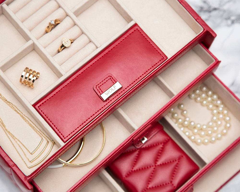 Wolf Caroline Medium Jewellery Box - Red