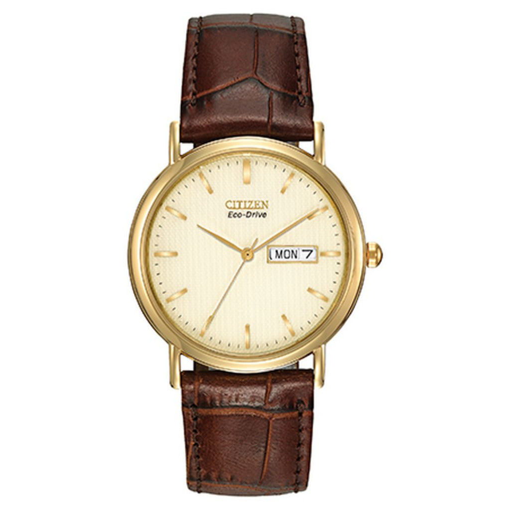 Citizen Eco-Drive Mens Strap 36mm Gold Dial