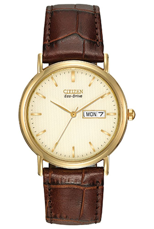 Citizen Eco-Drive Mens Strap 36mm Gold Dial