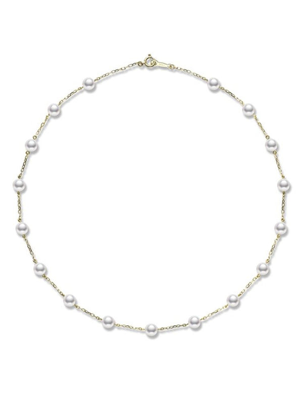 Mikimoto Pearl Chain Necklace 40cm - Yellow Gold