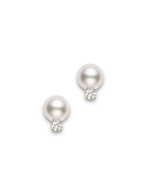 Mikimoto Stud Earrings with Diamond in White Gold
