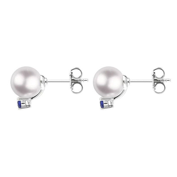 Mikimoto 18ct White Gold Sapphire 7.5mm White A+ Akoya Pearl Stud Earrings
