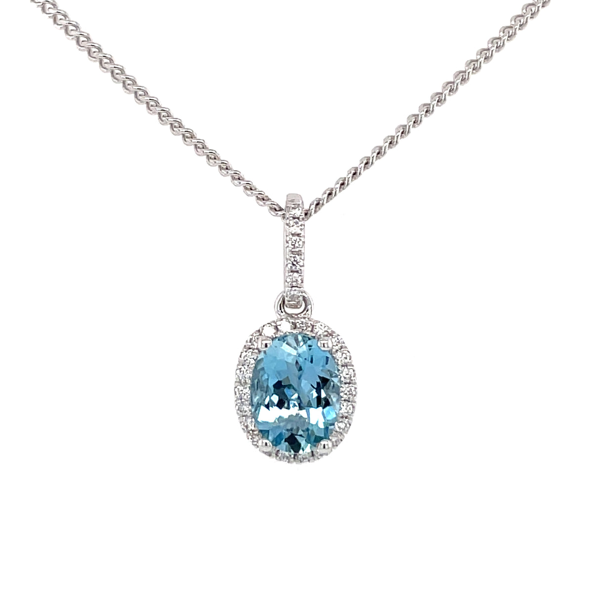 Aquamarine & Diamond Cluster 1.06ct 18ct Pendant