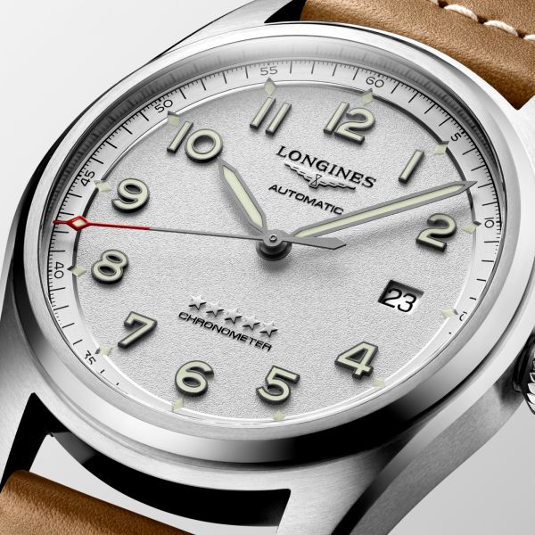 Longines Spirit Automatic Chronometer Silver Dial Brown Strap 40mm