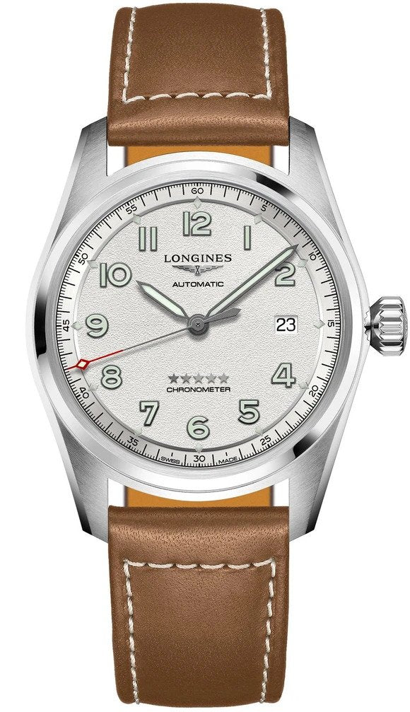 Longines Spirit Automatic Chronometer Silver Dial Brown Strap 40mm