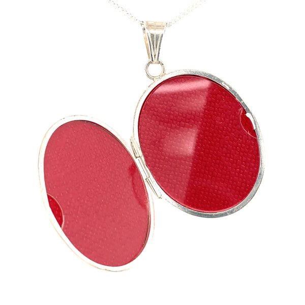 Silver 30x24mm Flat Oval Plain Locket on 18" Silver Chain