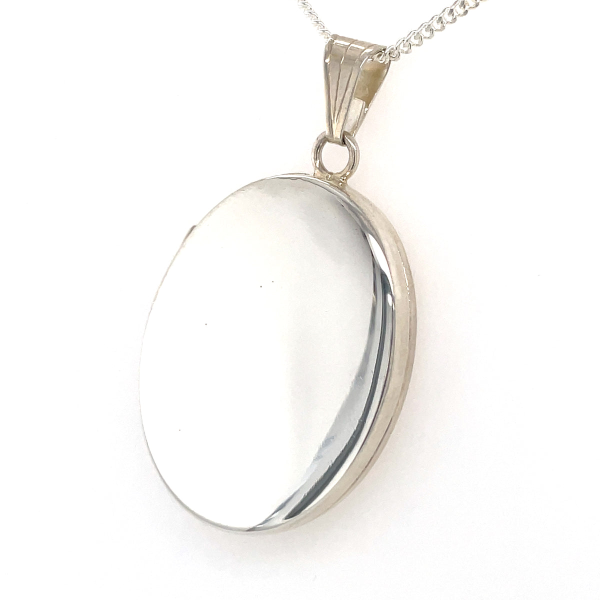 Silver 30x24mm Flat Oval Plain Locket on 18" Silver Chain