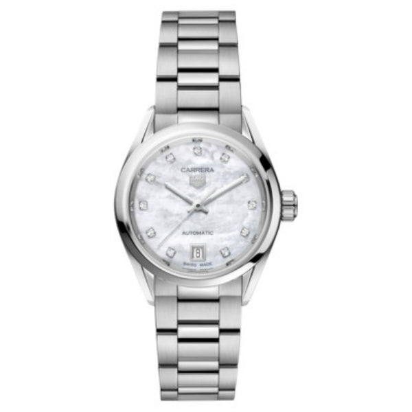 Tag Heuer Carrera Ladies Date MOP Diamond Dial Automatic 29mm WBN2412.BA0621
