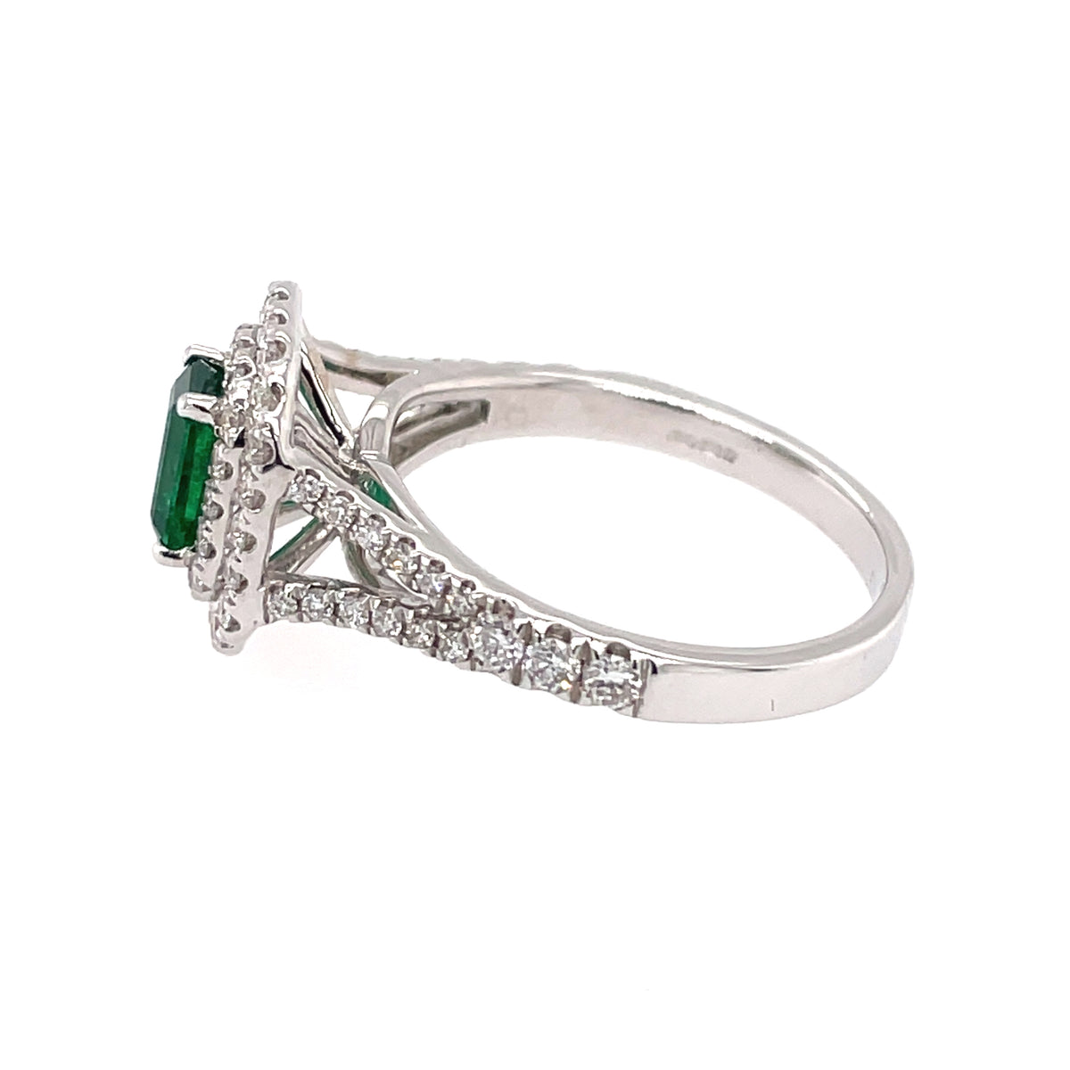 Emerald & Diamond Double Halo 18ct White Gold Ring