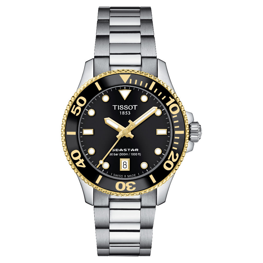 Tissot Seastar 1000 Black & Gold 36mm Watch T1202102105100
