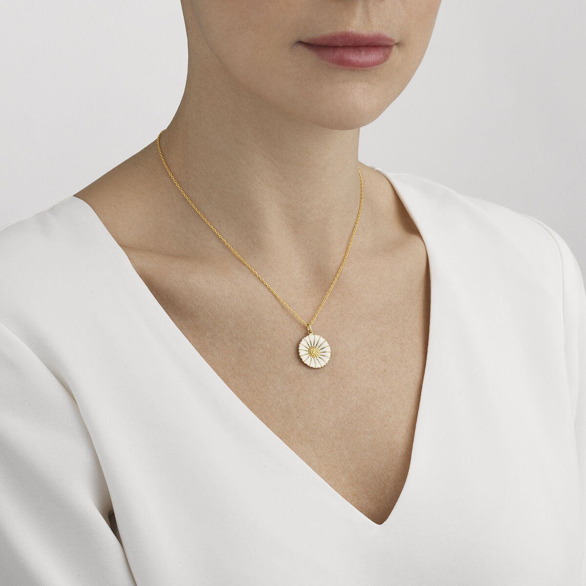 Georg Jensen Daisy Pendant, Large, 18kt Gold Plated Sterling Silver, White Enamel