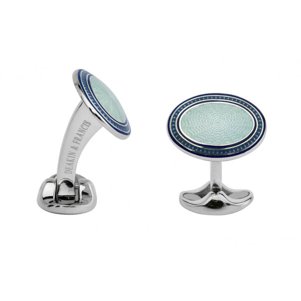 Deakin & Francis Sterling Silver Navy Blue, Sky Blue & Silver Enamel Cufflinks