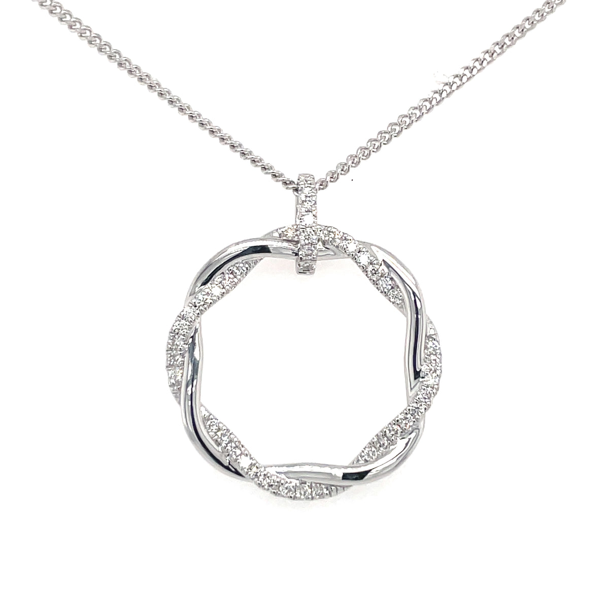 Diamond Crossed Circle 18ct White Gold Pendant