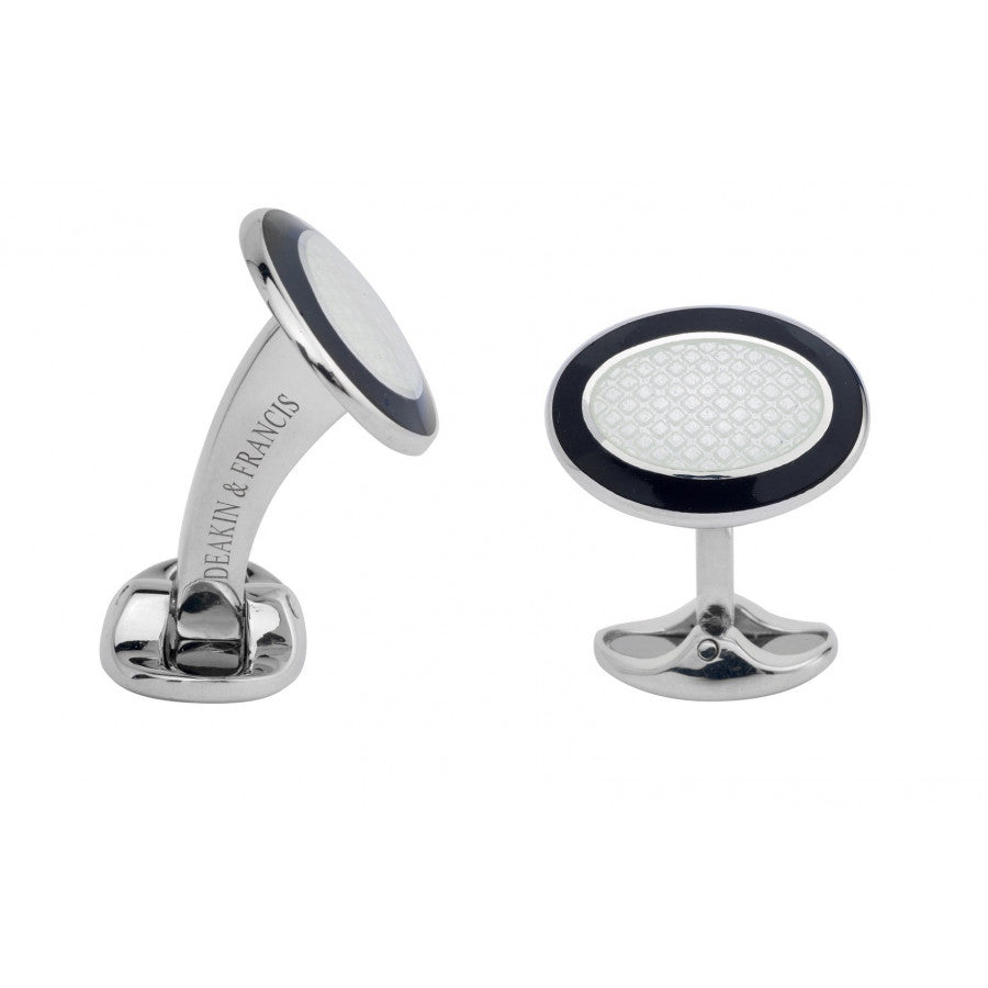 Deakin & Francis Sterling Silver Black & White Enamel Cufflinks