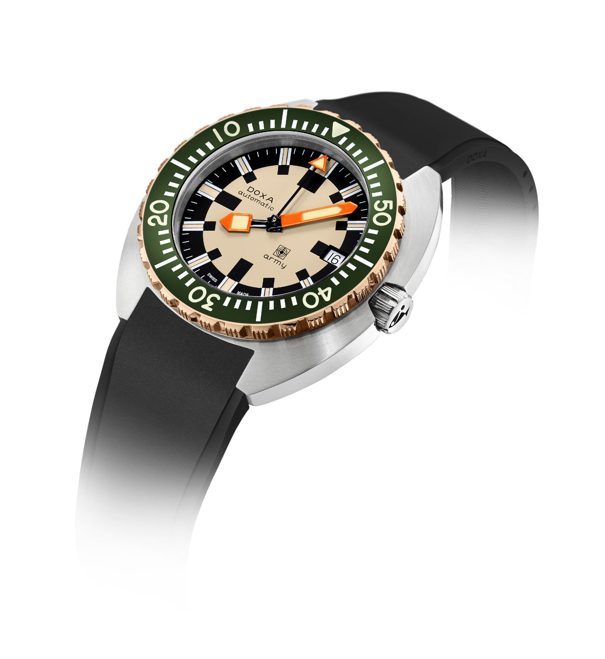 Doxa SUB 300T Army Bronze Bezel with Hunter Green Insert, Black Rubber Strap 785.60.031.20