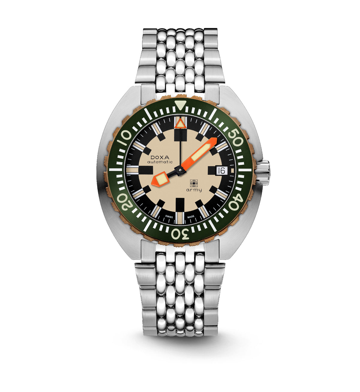Doxa SUB 300T Army Bronze Bezel with Hunter Green Insert, Stainless Steel Bracelet 785.60.031.10