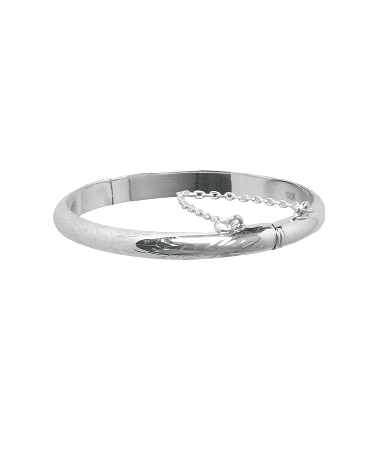 Silver Solid Childs Bangle with Safety Chain